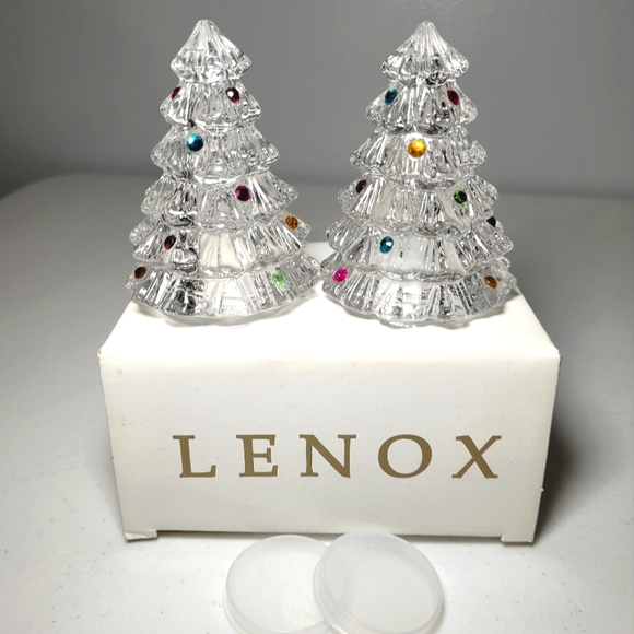 Lenox Lead Crystal Christmas Tree Salt & Pepper Shaker Set Rhinestones - Picture 3 of 3